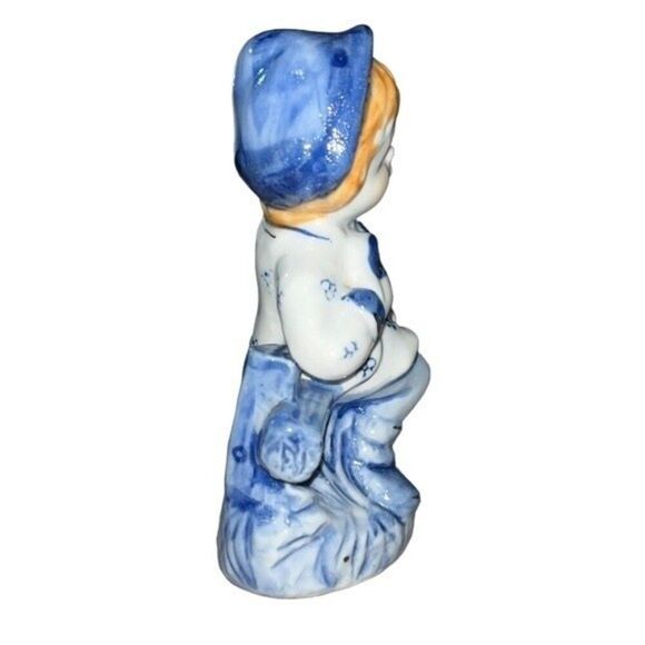 Vintage Porcelain Hand-painted Figurine Redhead Boy on Bench Playing Mandolin - Picture 6 of 12